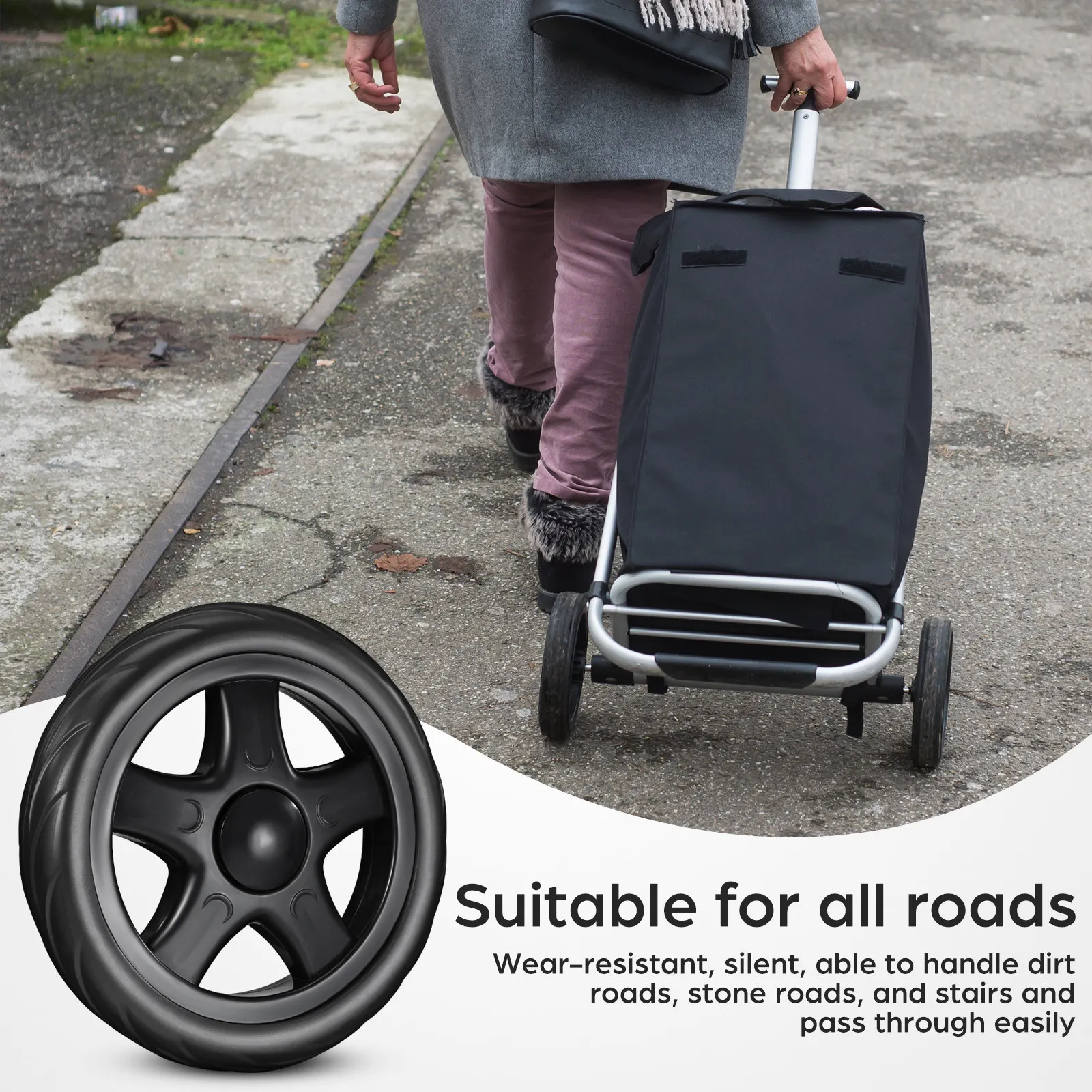 2Pcs Sturdy Shopping Basket Wheels Compact Lightweight Rolling Cart Wheels for Supermarket Laundry Trolley Grocery Utility Carts