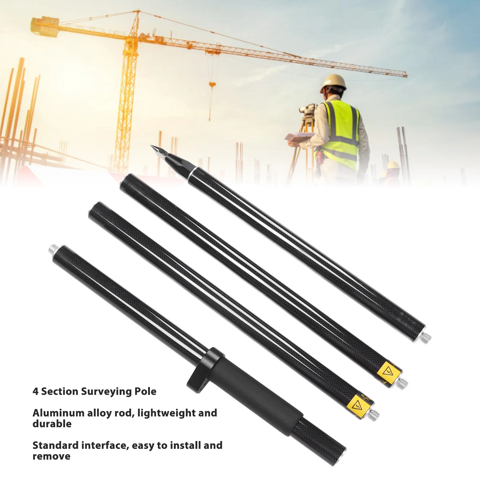 

Prism Pole 2 Meter 4 Section Survey Pole RTK GPS Carbon Fibre Surveying Prism Pole with Level Bubble 0mm Constant