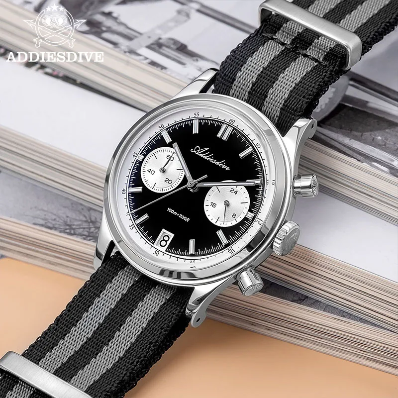

ADDIESDIVE New 38mm Men Watch Luxury Chronograph VK64 Bubber Glass BGW9 Luminous 100m Waterproodf Diving Swim Quartz Wristwatch