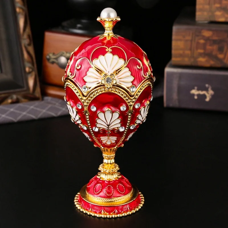Egg Shape Jewelry Storage Box Inlaid Gem Organizer Exquisite Enameled Alloy Storage Jar Earrings Ring Unique Gift for Family
