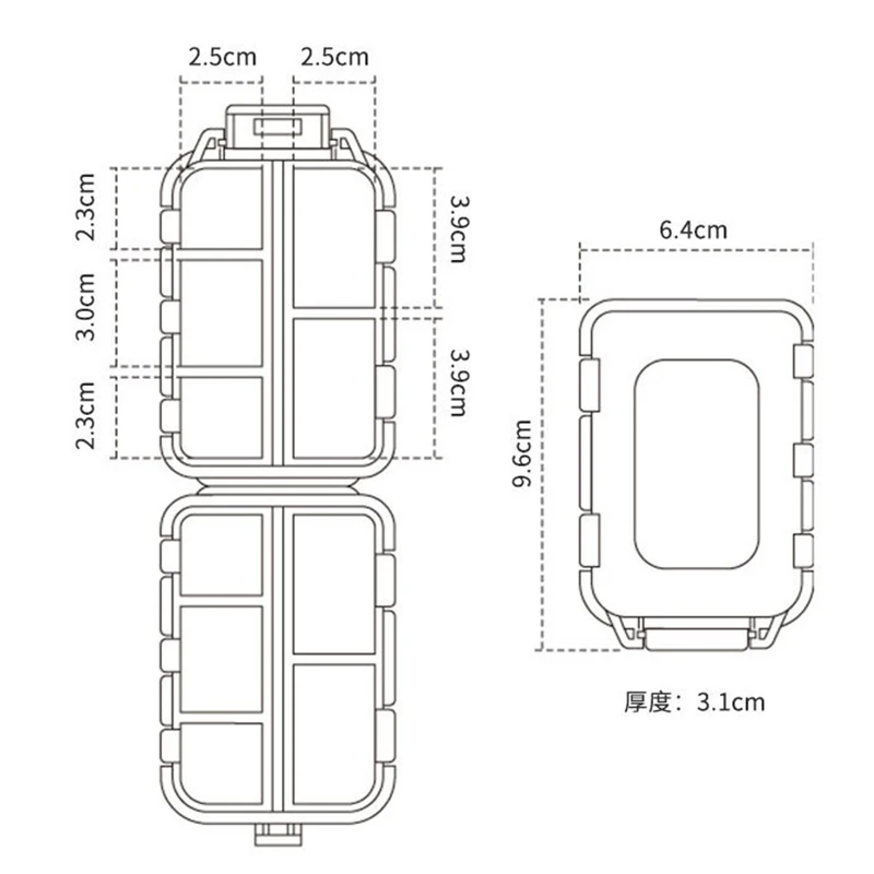 10 مقصورات منظم حبوب السفر، صندوق تخزين حبوب الدواء المحمول، حاوية حبوب منع الحمل اليومية أو محفظة زيت السمك