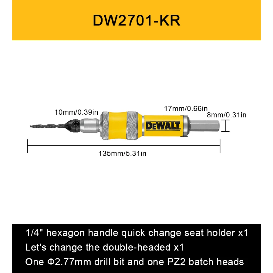 DEWALT DW2701 #8 napęd wiertniczy zestaw drelich z odwróconą jednostką 2 w 1 wiertło do drewna 8mm akcesoria