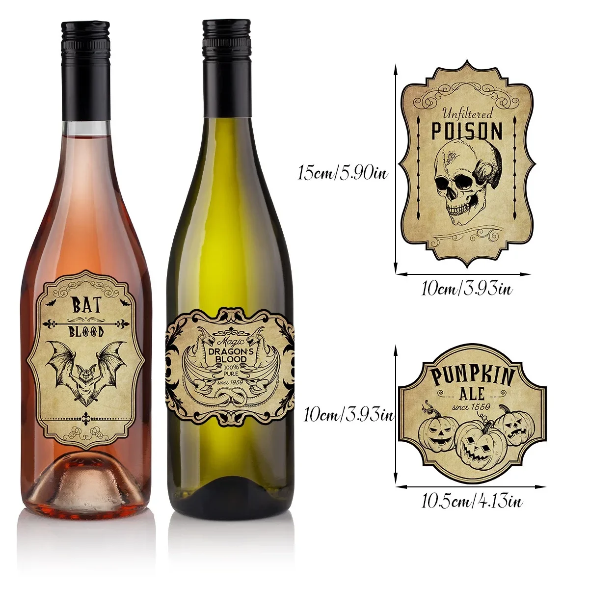 12pcs Halloween Retro Wine Bottle Stickers Champagne Beverage Bottle Sticker Happy Halloween Party Decor For Home Dining Table view 4