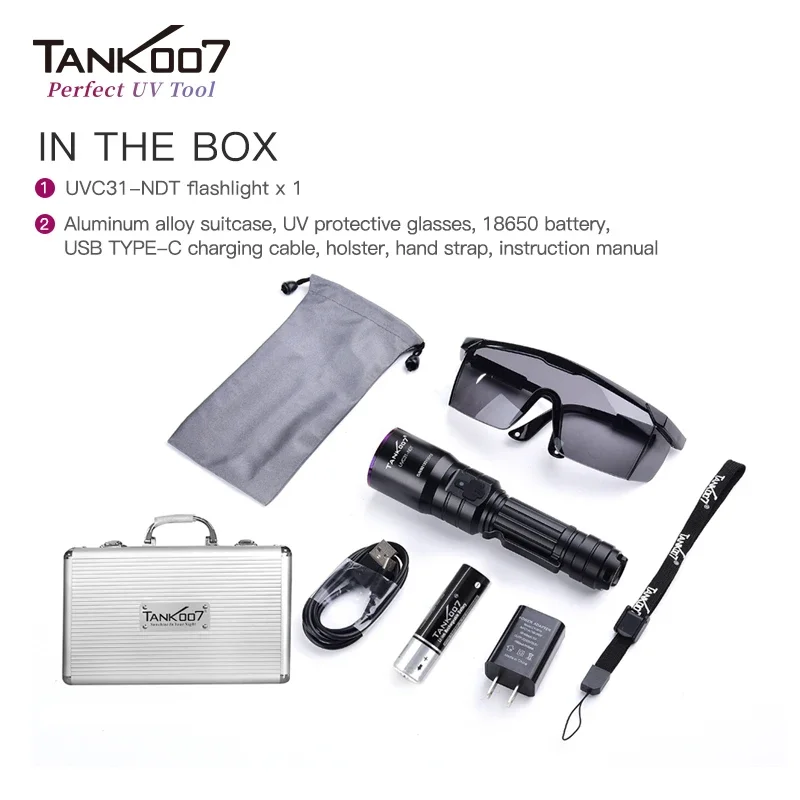 Tank007 Non Destructive Testing 365nm Uv Flashlight Uv Ndt Torch BlackLight Led Industrial Inspection Ultraviolet Flashlight