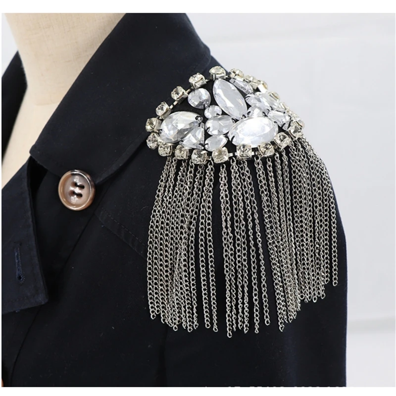 Fashion Handmade Shoulder Jewelry Tassel Rhinestones Epaulettes Clothing Accessories Brooch Epaulet Shoulder Brooches Gift