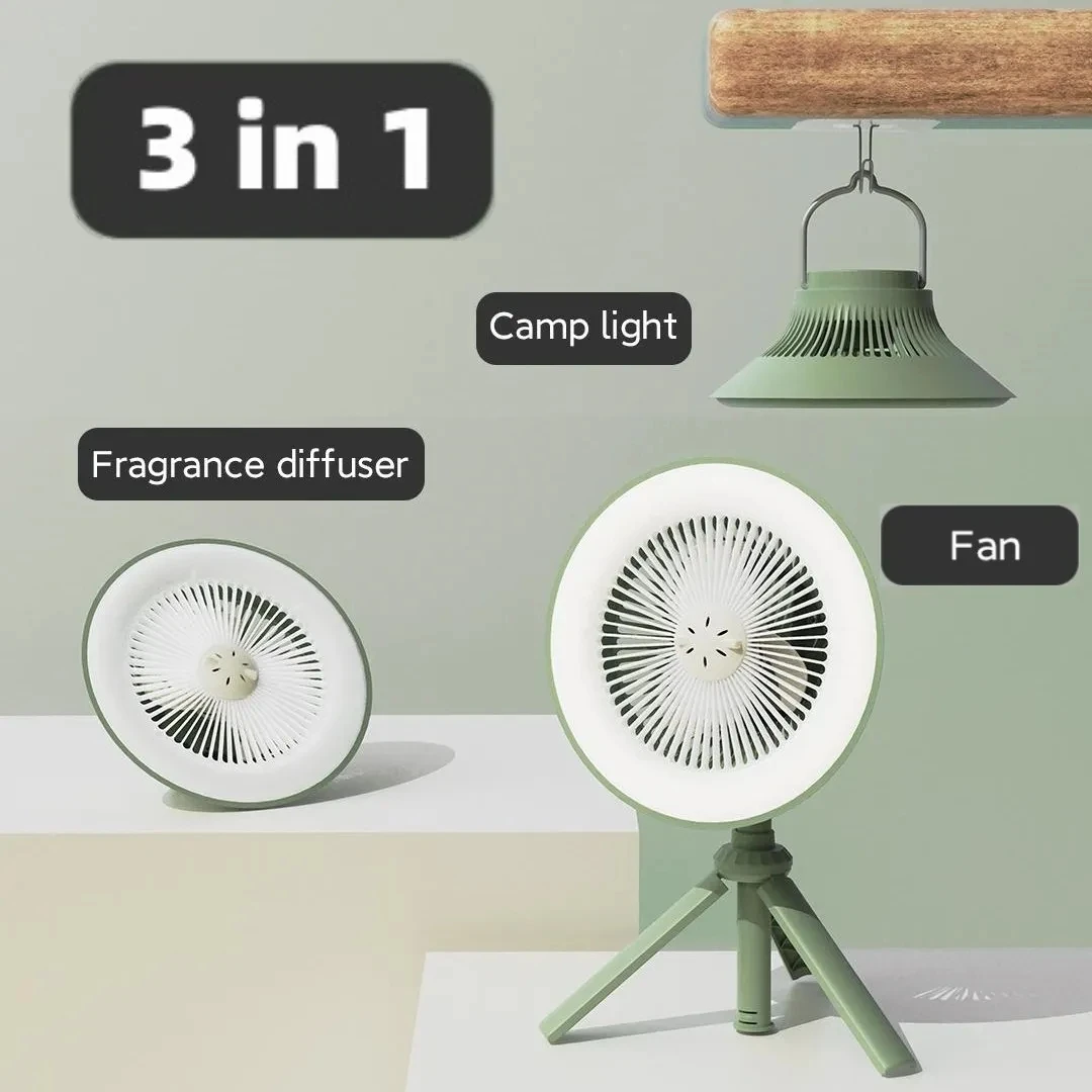 5000mAh Camping Fan 3 in 1 Anti-mosquito Timing 3 Modes LED Night Light Type-C with Tripod Electric Wireless Desktop Ceiling Fan