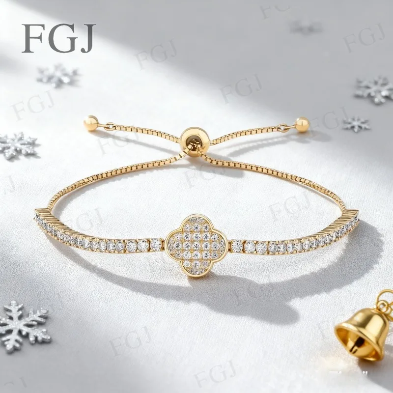Four-Leaf Clover Bracelet Custom-Made Moissanite Stone D 925 Sterling Silver Sparkling Jewelry For Birthday Christmas Party Gift