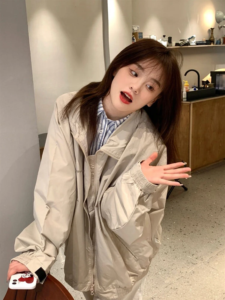 

Basic Jackets Women Solid Harajuku Couple All-match Loose Fashion High Street Outwear Student Autumn Hot Sale with Lining Casual