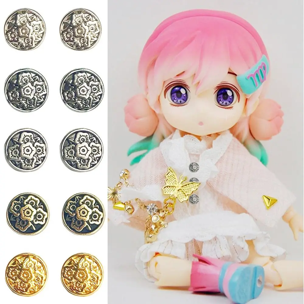 20pcs New 7mm Flower Buckles Metal Handmade Retro Ancient Buttons Mini Ultra-small Buckle DIY Doll Clothes Accessories