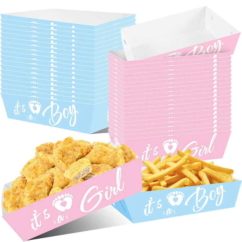Assiettes alimentaires en papier pour révéler le genre, boîtes de nourriture, poulet, bleu, rose, c'est un garçon, c'est une fille, design, 6 pièces, 12 pièces