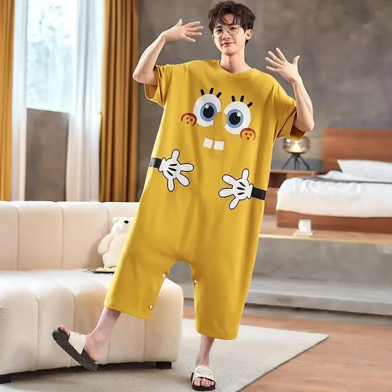 Onesie Cute Cartoon Couple Pajamas Man Bathrobe Home Clothes for Sleep Summer Dress Pyjama Women\'s Nightie Pyjamas Loungewear