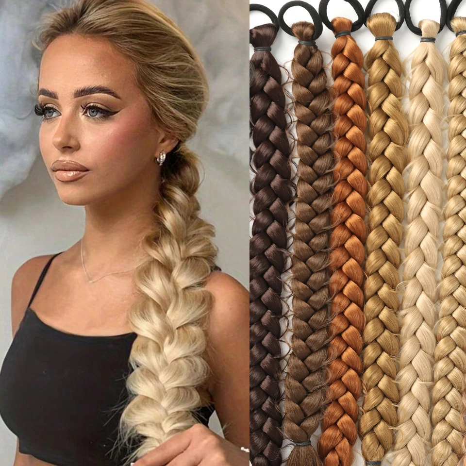 

LUPU Synthetic Braided Long Ponytail Extensions With Elastic Band Blonde Braids Hair Accessories For Women Girls Party Daily Use