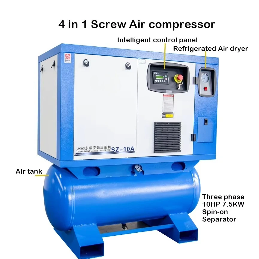 All-in-One 7.5kW Screw Air Compressor – Integrated Dryer & Tank for Painting,  Food Grade Air (380V 50Hz)