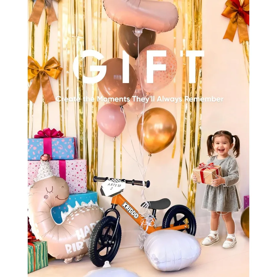 Rowerek biegowy dla malucha, dla dzieci w wieku od 18 miesięcy do 5 lat, rower kółka 12 cali z możliwością personalizacji tabliczki (3 zestawy naklejek w zestawie)