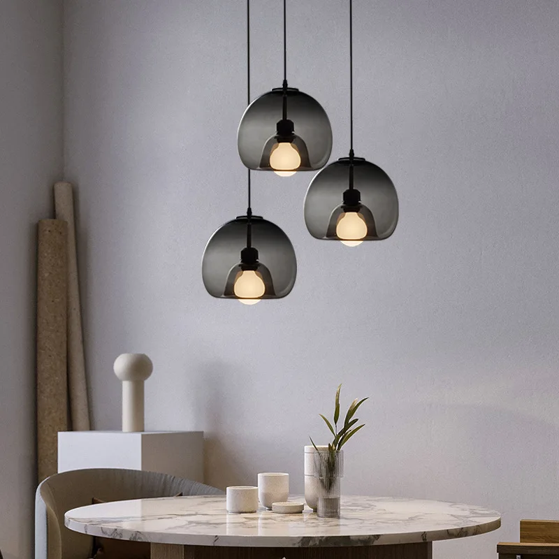 Modern minimalist Restaurant pendant lights creative Round ball hanging lamps Bar concave bottom glass pendant lamp bracket lamp