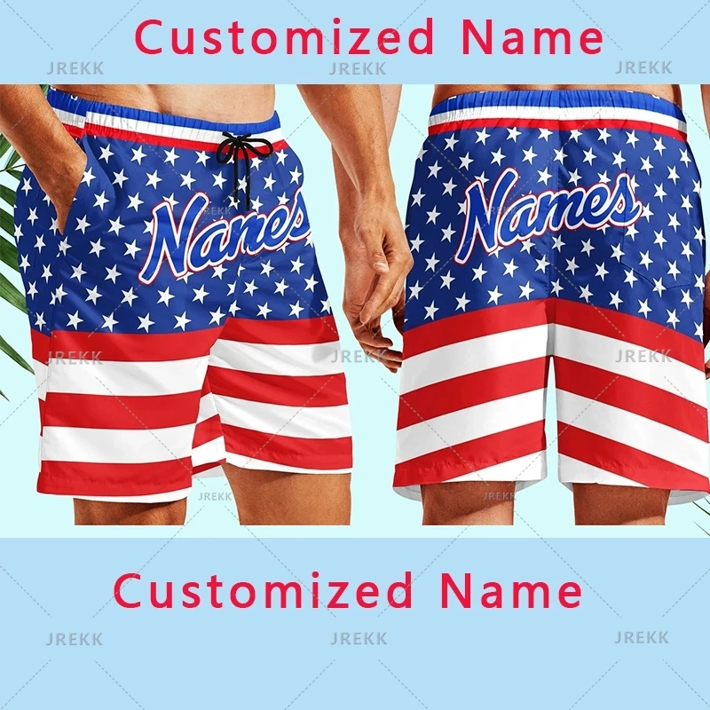 Vintage 3D America Flag Print Beach Shorts Men Custom Face Swim Trunks Fashion Streetwear Board Shorts Women Swimsuit Short Pant