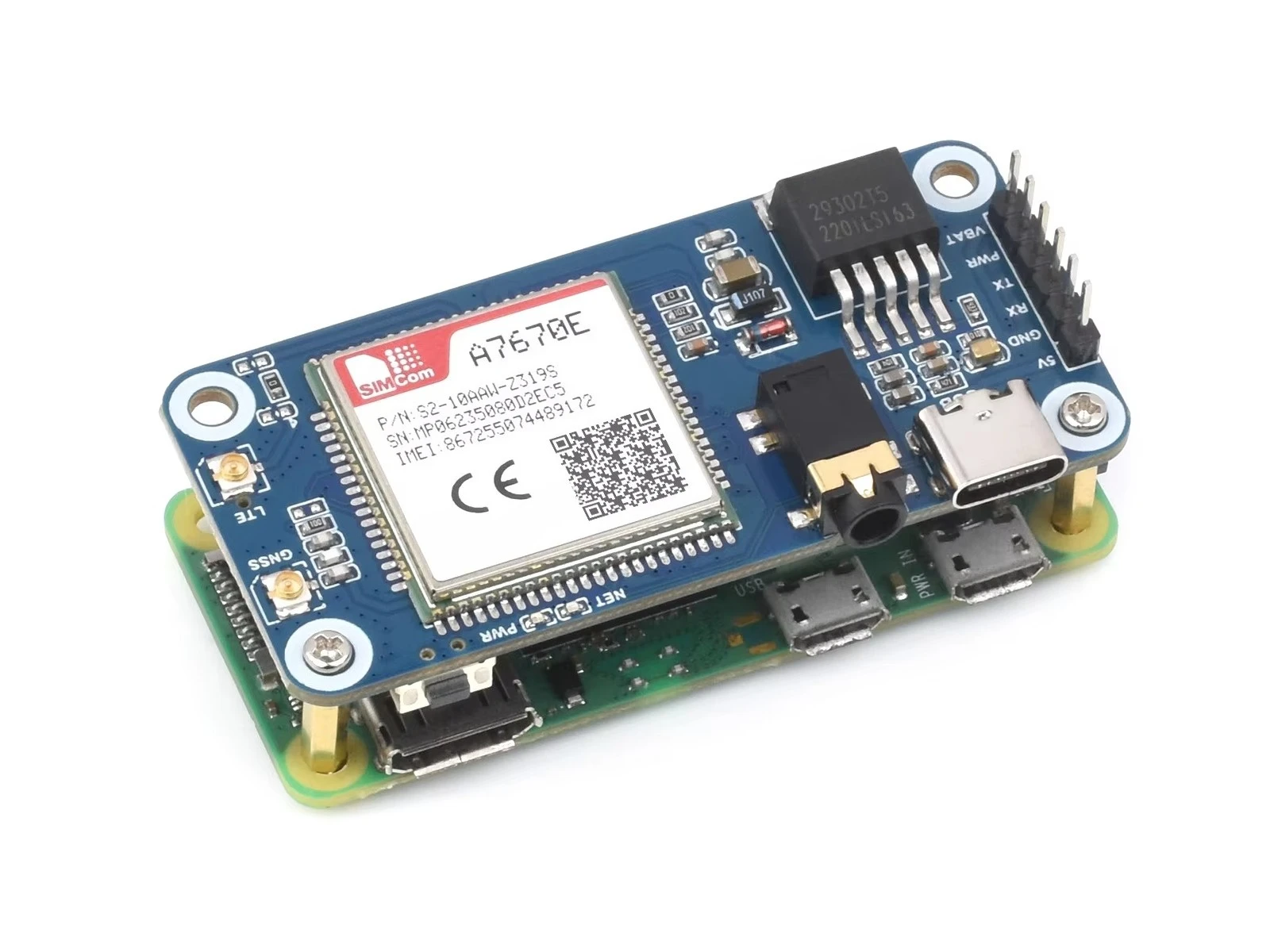 for Waveshare Cat-1/GSM/GPRS/GNSS HAT, Based On A7670E, Enabling LTE Cat-1/2G Communication, SMS and GNSS, for Raspberry Pi
