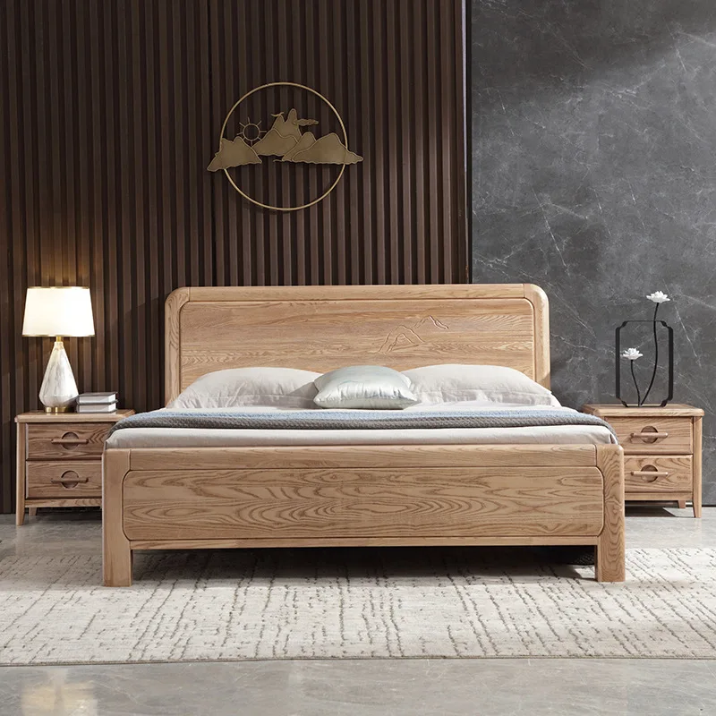 

*Bedroom Modern Bed Frame Double Size Wood Japanese Ash Wood Luxury Bed Wood Bed Stand