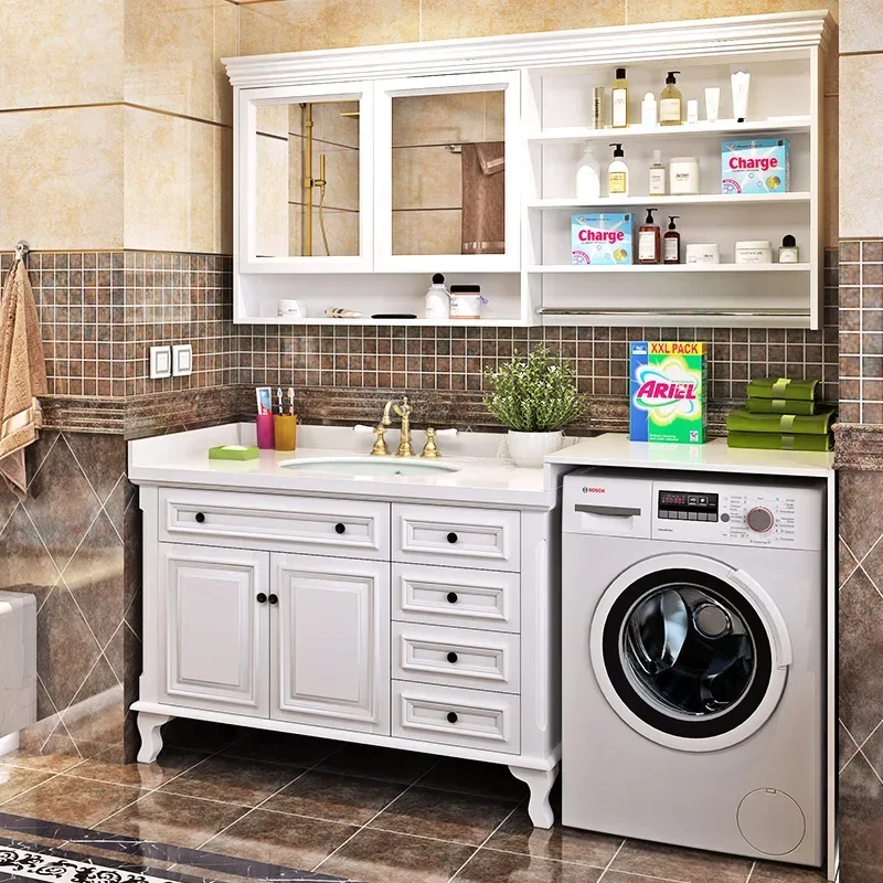 

Beauty Marble Bathroom Cabinet Washing Machine Cabinet Integrated Modern Luxury Balcony Washing Machine Companion Home Furniture