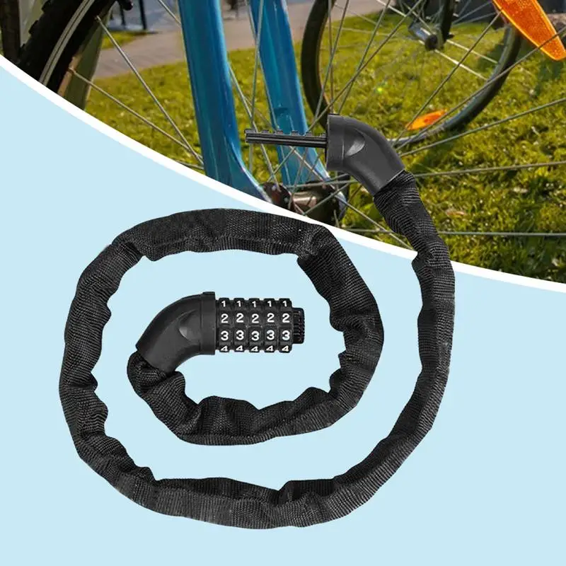 For Bike Lock Chain Bike Chain Lock Anti Theft With 5-Digit Resettable High-Security Cycling Password For Motorcycles Doors