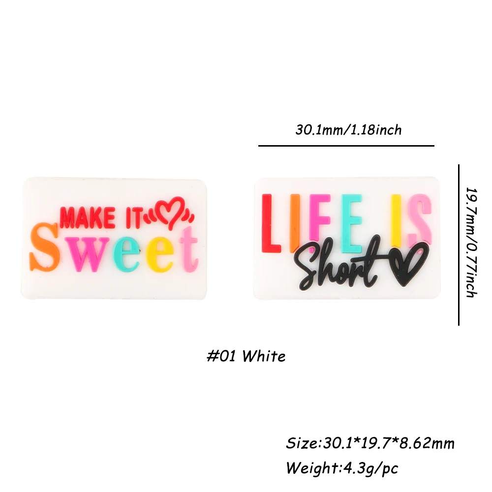 6 قطعة/الوحدة خلفية بيضاء نص ملون سيليكون البؤري الخرز للمجوهرات سوار ذاتي الصنع قلادة المفاتيح الستار حبل الملحقات #3