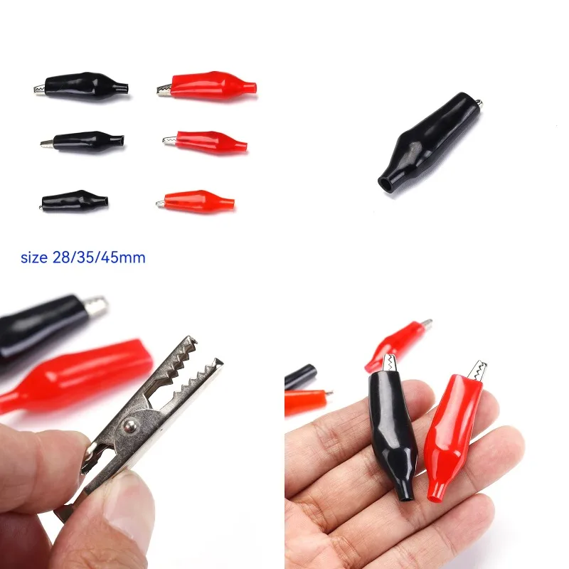 20pcs Set Metal Alligator Clips G98 Crocodile Electrical Clamp 28MM 35MM 45MM Black & Red Dual Color for Testing Probe Meter