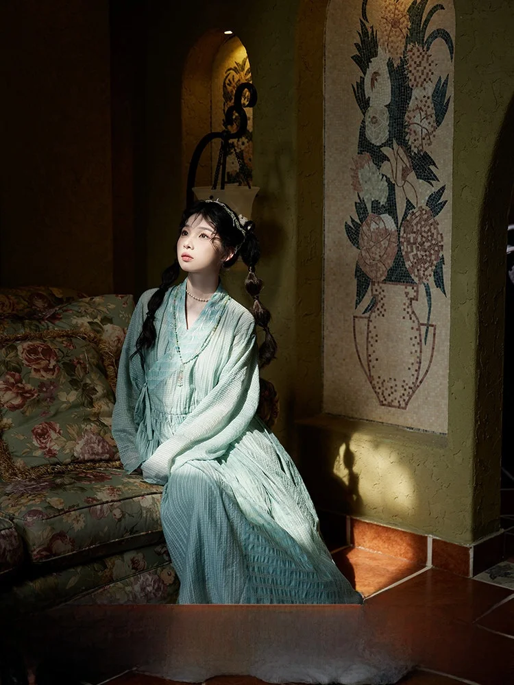 

July Evening Original Hanfu Linglong Stone Improved Bow Bag Sve Sweet Match Guard Outer irt Han Su Dr Fem Faion