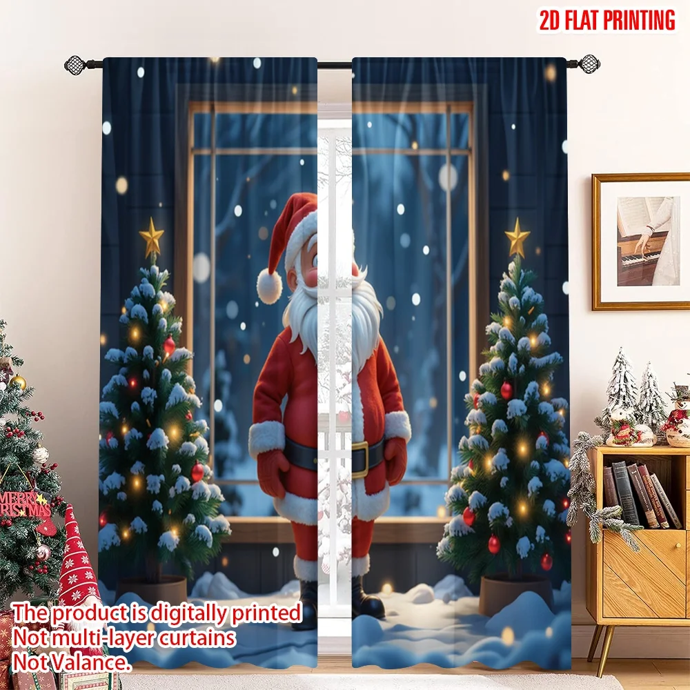 

2pcs 2D flat printing Merry Christmas Popular Window Curtains Santa Claus Christmas Festive Winter Polyester Fabric Without