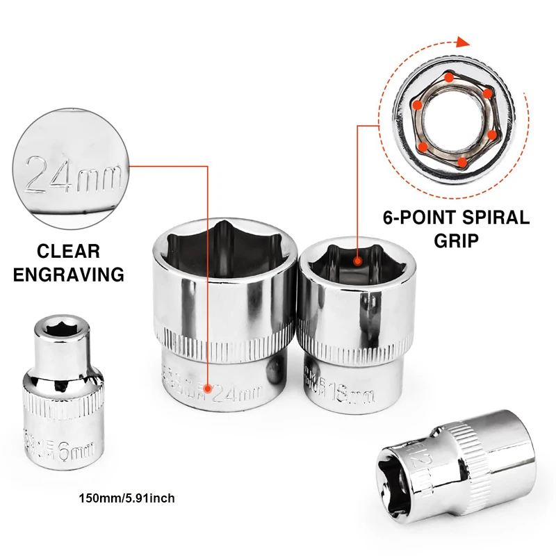 72Drive Socket Set 21PCS Ratelsleutel Sockets Compact Sockets voor Auto Reparatie Monteur Tool voor Auto Reparatie Handgereedschap Spanner