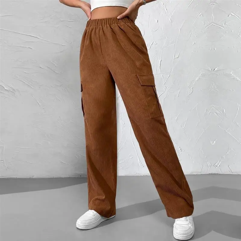 Loose Elastic Waist Work Pants Wide Leg Casual Trousers Women's Comfortable Polyester Fiber Long Pants Autumn Winter Fashion