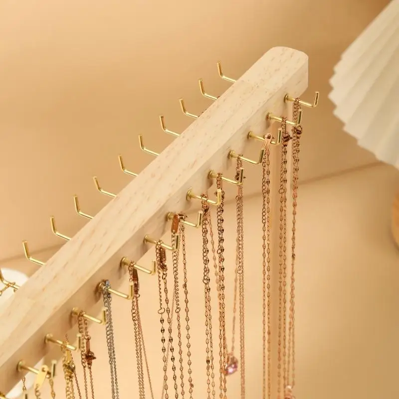 

Jewelry Organizer Display Stand Wood Necklace Hanging Countertop Rack For Earrings Bracelets Showcase Storage Rack 12/18 Hook