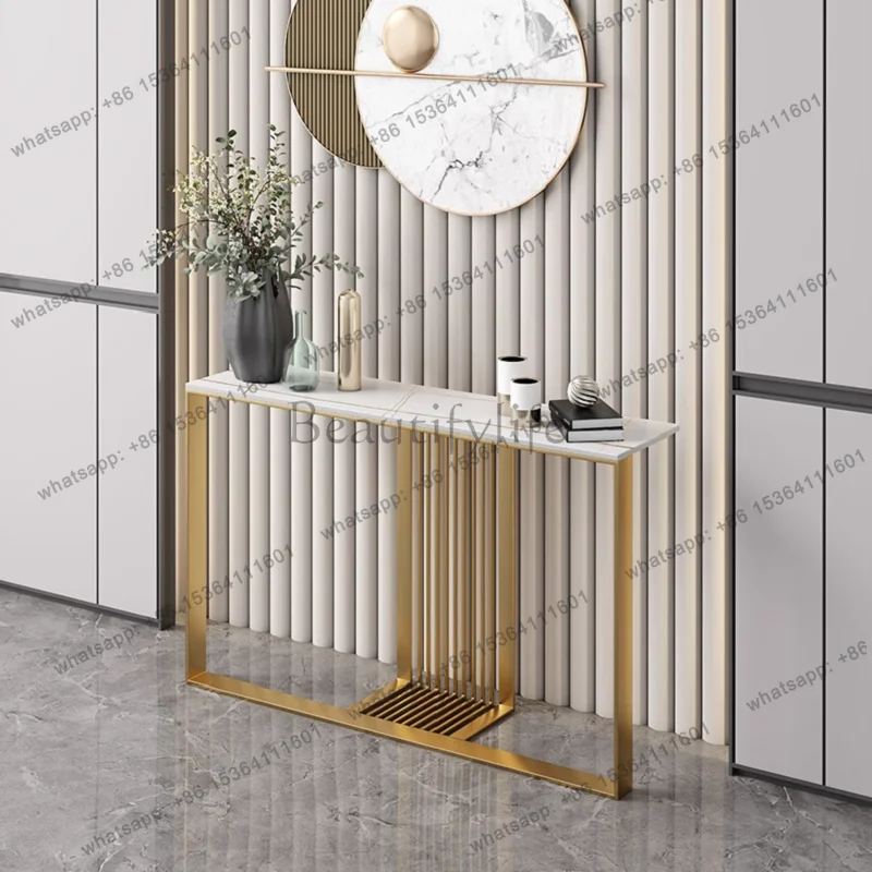 Entrance table ultra-thin light luxury rock slab case rack against the wall decorative narrow table