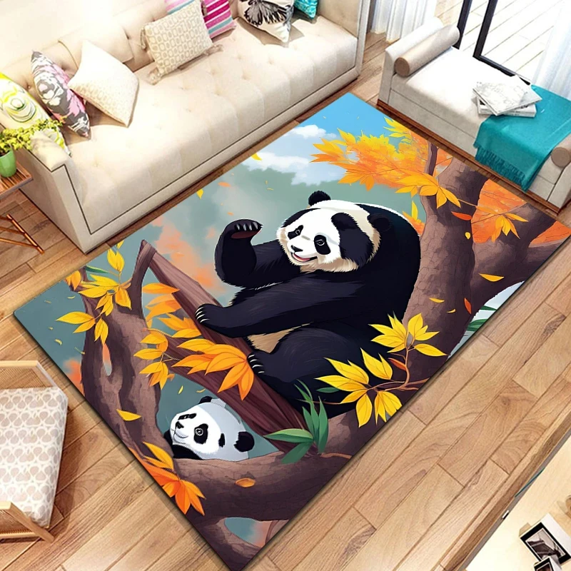 Cute Panda Area tappeto per camera da letto sala giochi divano foglie di bambù naturale tappeto Cartoon Wild Jungle Animal tappetino per interni