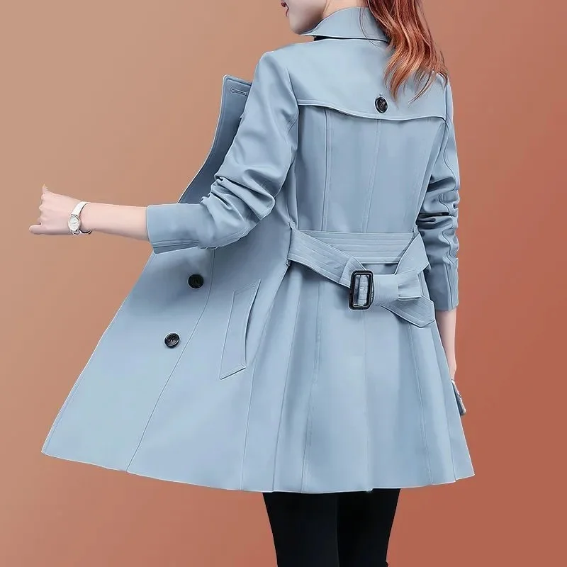 2025 New Trench Coat Midi Length Fashion Korean Elegant Khaki Black Loose Women's Windbreaker Coat Casual Double Breasted Tops