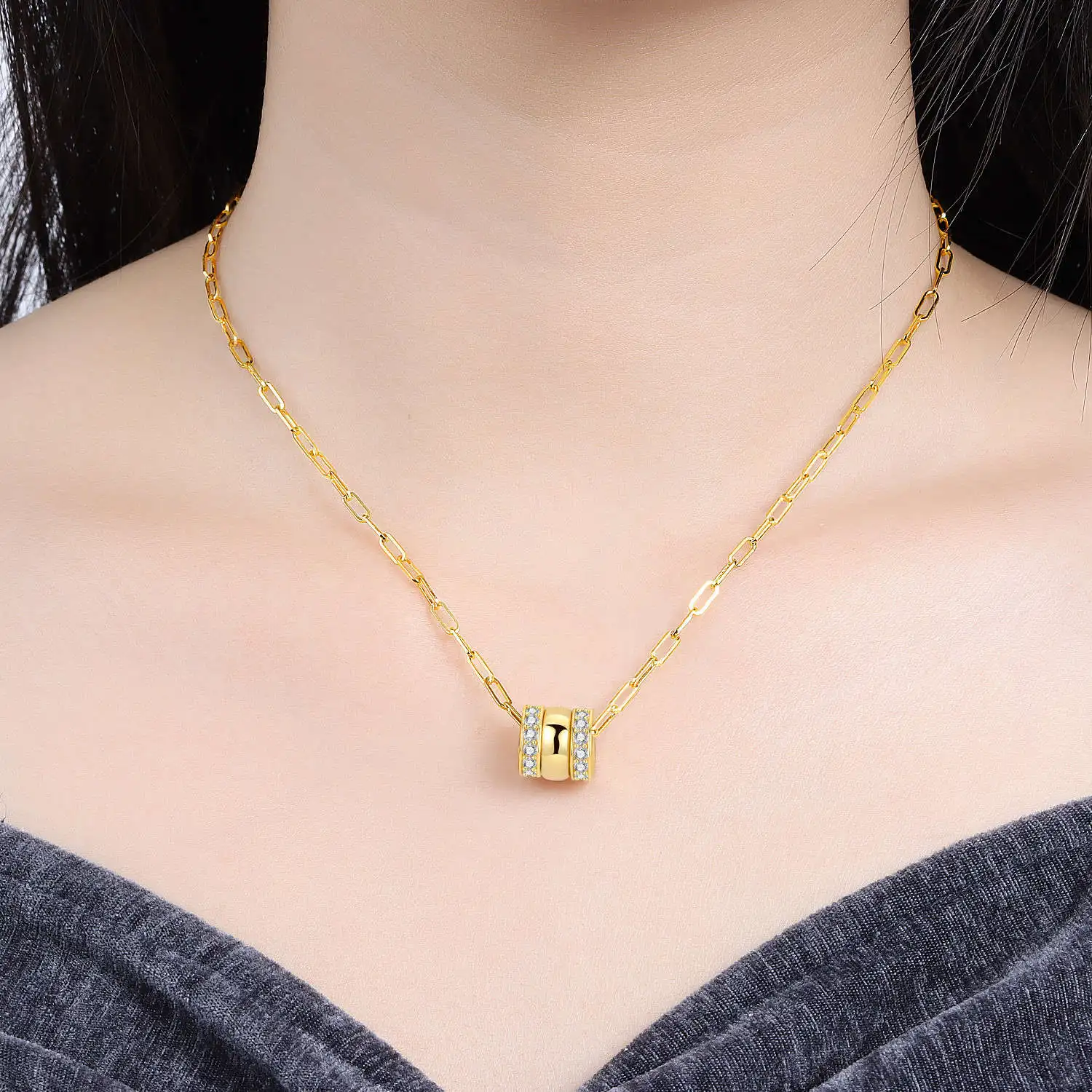 

Cycuff S925 Sterling Silver 18K Gold Minimalist 3-ring Design Necklace for Women Birthday Original Gifts Fashion Fine Jewelry