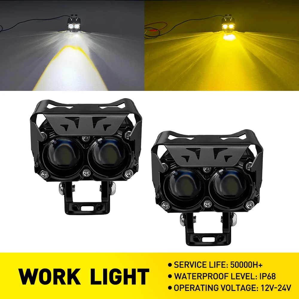 

2Pcs Spot Lights For Motorcycles Truck Trailers ATV White+Amber LED Work Lights Spot Fog Lamps IP68 Waterproof 12-24V