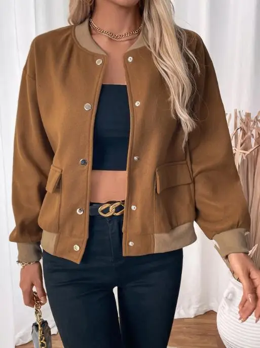 Women's clothing 2025 autumn and winter new item stand collar cardigan women's pocket jacket