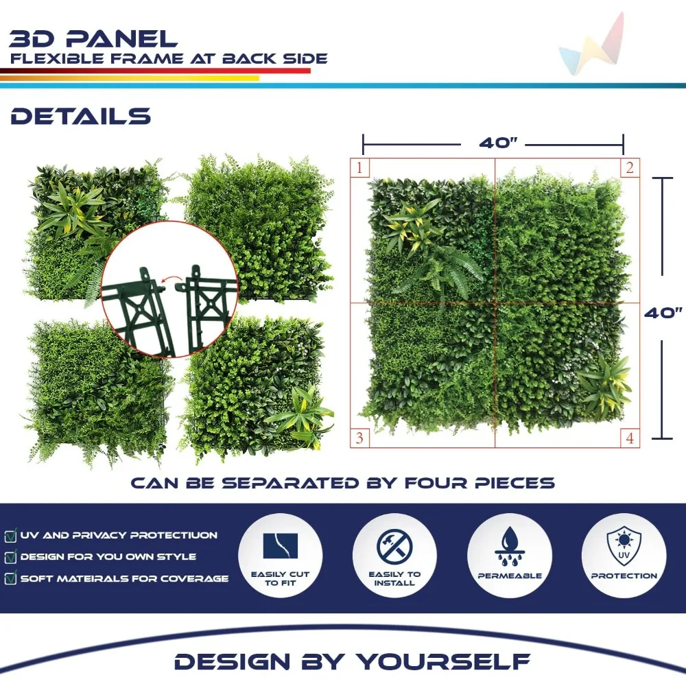 "مجموعة من 3 ألواح خضراء من خشب البقس الاصطناعي مقاس 40 × 40 بوصة لديكور الحديقة الخارجية والداخلية" #1