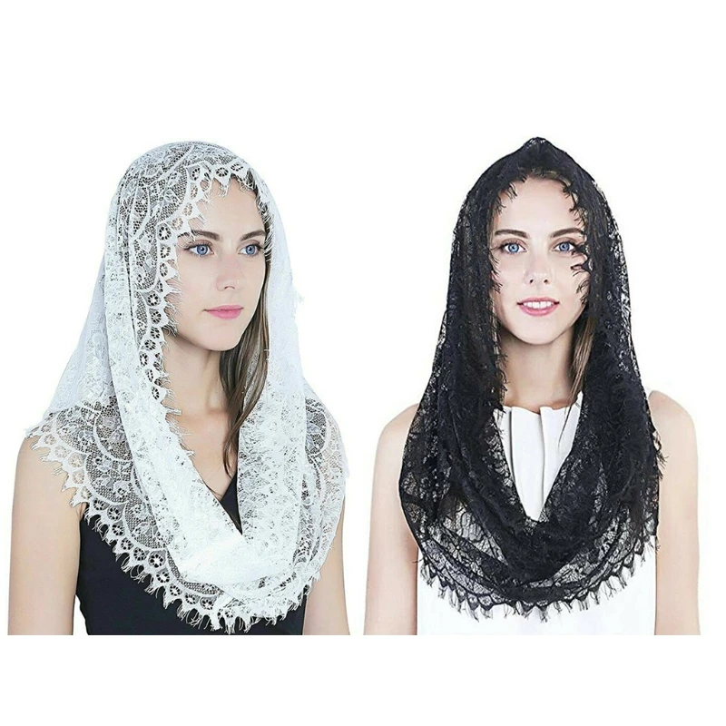 Chapel Veil Mantilla Veils Latin Mass Flower Embroidered Head Covering Lace Scarf for Confirmation and Baptism