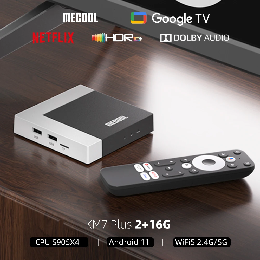KM7 PLUS 넷플릭스 TV 박스 글로벌 버전 2GB 16GB 안드로이드 스마트 TV 11 구글 인증 4K 암로직 TV박스 IPTV WIFI5