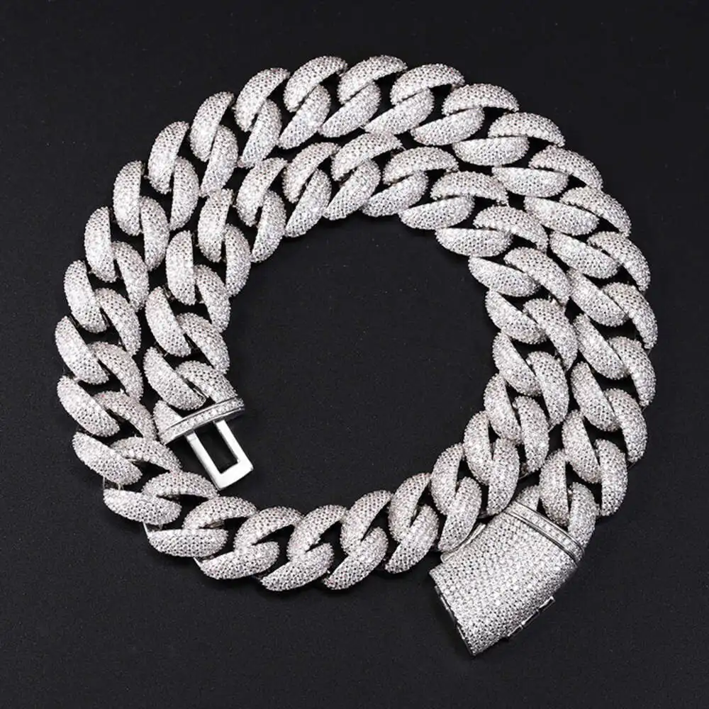 Fashion Design 17mm Wide Iced Out 4rows Moissanite Diamond Silver Cuban Link Necklace/bracelet Chain for Rapper Hiphop Jewelry