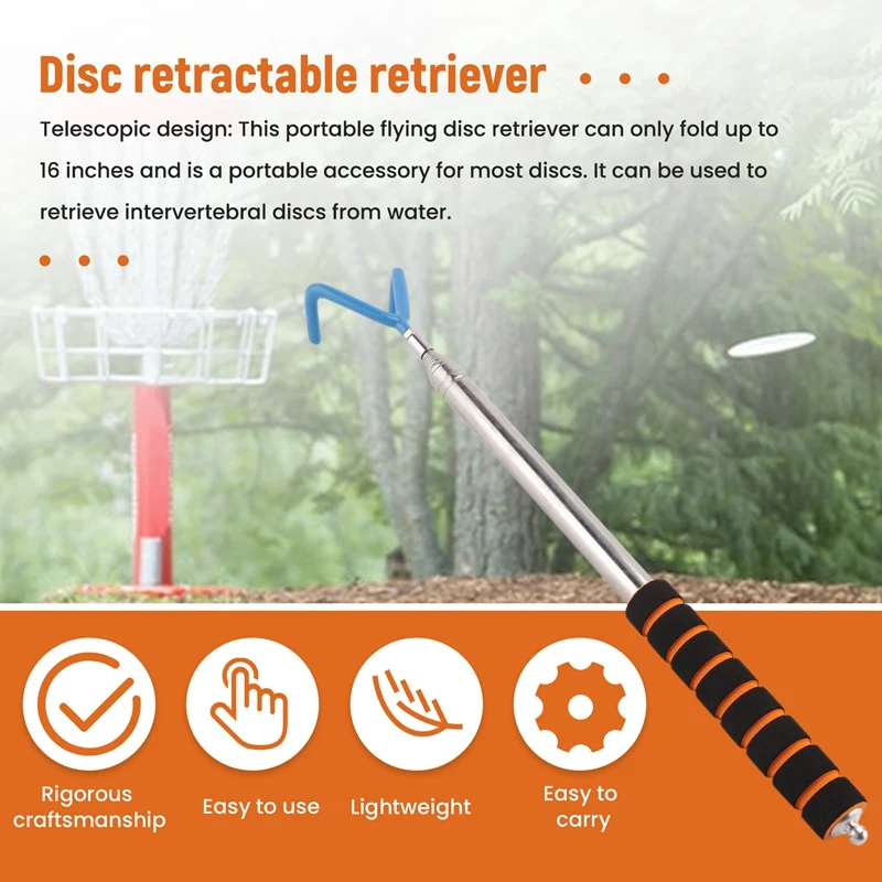 Disc Golf Retriever Disc Golf Grabber 10-stopowy przenośny kij teleskopowy z trwałym hakiem do latającego dysku na zewnątrz