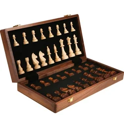 Chess Pieces Solid Wood with More than 2 High-grade Wooden Folding Board Match Game Entertainment 39*39cm/15.35in