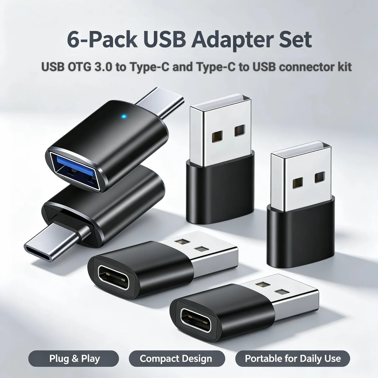   6‑Pack USB‑C OTG Adapter Set USB‑A to Type‑C & Type‑C to USB 3.0 Converter Charging Data Sync Connector 
