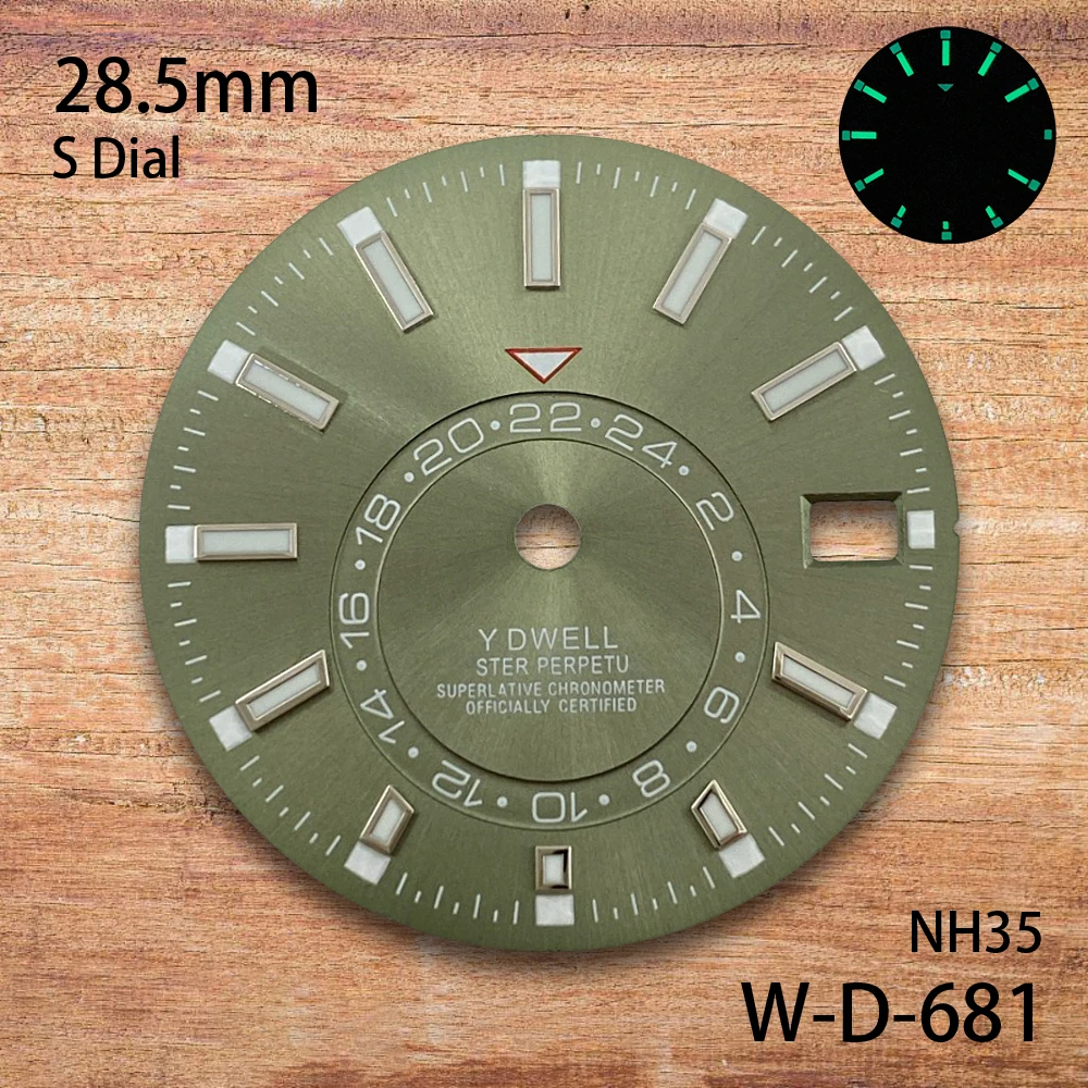 28.5mm S Logo New Sunburst Dial Fit NH35/NH36/4R/7S Japanese Movement Green Luminous High-Quality Watch Modification Accessories