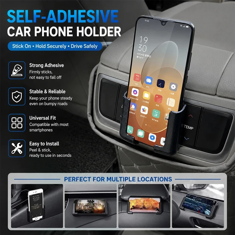 Car Phone Holder Universal Stick On Dashboard Door Panel Mobile Phone Mount Car Interior Phone Bracket Self-Adhesive No Residue