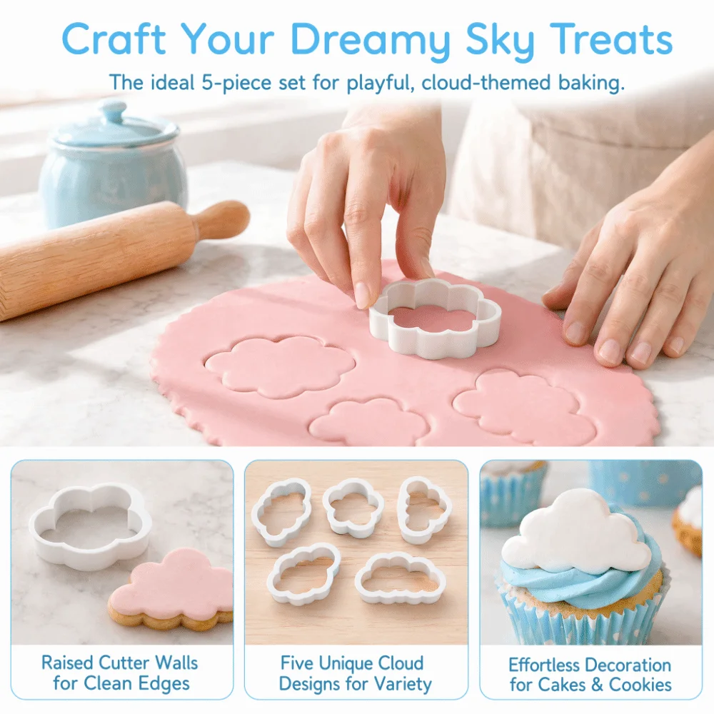 10pcs PP Clouds Cookie Cutter Clouds Shape Raised Cutter Walls Cookie Cutter Set Oval Outer Frames Cake Cutter Cake Decorating