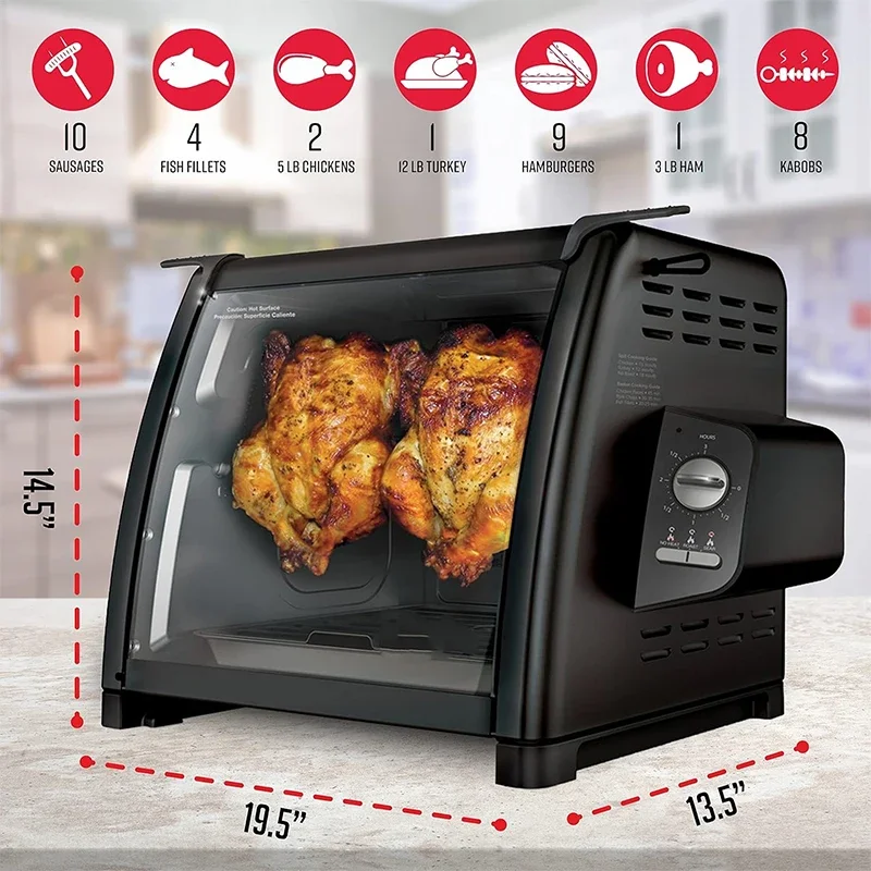 Horno eléctrico 1000W Horno para pollos gran capacidad 25-250 ℃   control de temperatura del perilla del horno doméstico