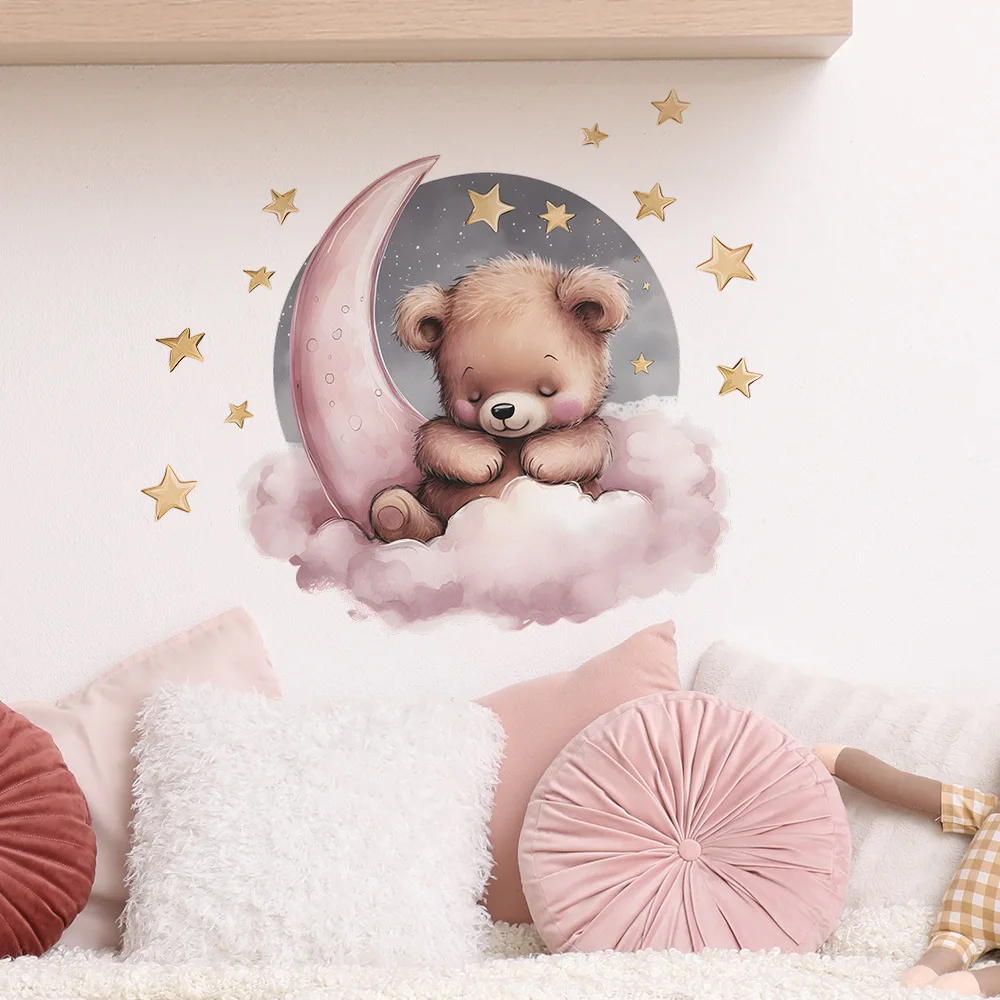 1PCS Cartoon Goodnight Bear Stars Moon Wall Paste Children\'s Room Living Room Bedroom Home Beautification Decorative Stickers