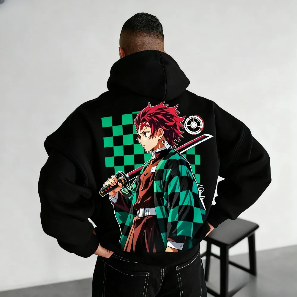 كيميتسو نو يابا شيطان القاتل هوديي تانجيرو كامادو الأسود أنيمي الجرافيك طباعة البلوز الرجال ملابس الشارع الشهير عادية 2025 موضة جديدة #1